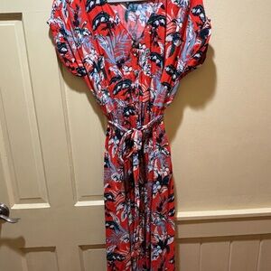 LOFT Women's Botanical Button Tie Waist Midi Dress - 12